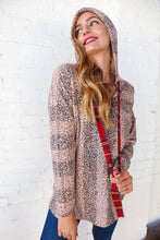 Load image into Gallery viewer, Beige Striped Animal Print Drawstring Hoodie