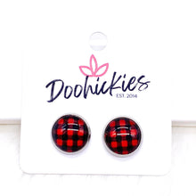Load image into Gallery viewer, Red Buffalo Small Plaid in Stainless Steel Settings -Earrings