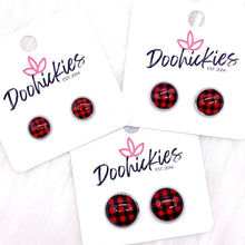 Load image into Gallery viewer, Red Buffalo Small Plaid in Stainless Steel Settings -Earrings
