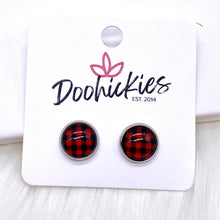 Load image into Gallery viewer, Red Buffalo Small Plaid in Stainless Steel Settings -Earrings
