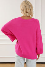Load image into Gallery viewer, Rose Red Pearl Embellished Fuzzy Hearts V Neck Sweater