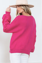 Load image into Gallery viewer, Rose Red Pearl Embellished Fuzzy Hearts V Neck Sweater