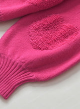 Load image into Gallery viewer, Rose Red Pearl Embellished Fuzzy Hearts V Neck Sweater