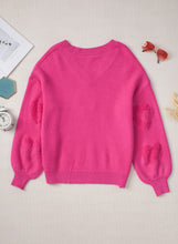 Load image into Gallery viewer, Rose Red Pearl Embellished Fuzzy Hearts V Neck Sweater