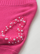 Load image into Gallery viewer, Rose Red Pearl Embellished Fuzzy Hearts V Neck Sweater
