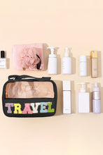 Load image into Gallery viewer, Mint Green TRAVEL Chenille Letter Clear PVC Makeup Bag