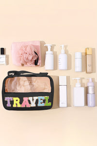 Mint Green TRAVEL Chenille Letter Clear PVC Makeup Bag