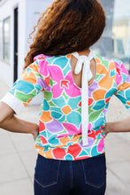 Load image into Gallery viewer, Spring Vibes Multicolor floral Rib Back Bow Tie Detail Top