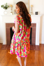 Load image into Gallery viewer, Be Charming Lime &amp; Pink Floral Print Tiered Ruffle Sleeve Dress