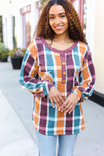 Load image into Gallery viewer, Adorable In Plaid French Terry Henley Pocket Top