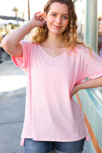 Load image into Gallery viewer, Baby Pink Ribbed V Neck Hi-Low Slit Top