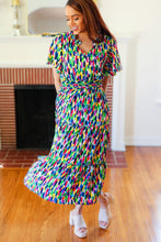 Load image into Gallery viewer, All For You Navy Multicolor Abstract Print Smocked Waist Maxi Dress