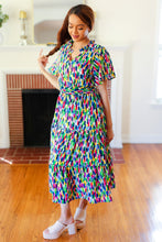 Load image into Gallery viewer, All For You Navy Multicolor Abstract Print Smocked Waist Maxi Dress