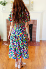 Load image into Gallery viewer, All For You Navy Multicolor Abstract Print Smocked Waist Maxi Dress