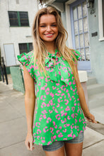 Load image into Gallery viewer, Be Bold Green Animal Print Bow Tie Flutter Sleeve Top