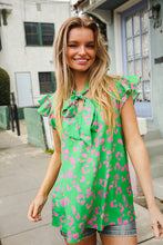 Load image into Gallery viewer, Be Bold Green Animal Print Bow Tie Flutter Sleeve Top