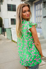 Load image into Gallery viewer, Be Bold Green Animal Print Bow Tie Flutter Sleeve Top
