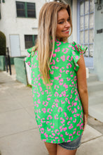 Load image into Gallery viewer, Be Bold Green Animal Print Bow Tie Flutter Sleeve Top