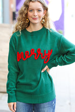 Load image into Gallery viewer, Be Merry Hunter Green Pop Up Sweater