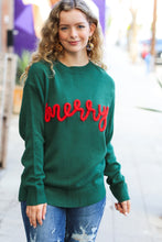 Load image into Gallery viewer, Be Merry Hunter Green Pop Up Sweater