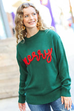 Load image into Gallery viewer, Be Merry Hunter Green Pop Up Sweater