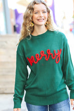 Load image into Gallery viewer, Be Merry Hunter Green Pop Up Sweater