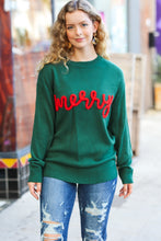 Load image into Gallery viewer, Be Merry Hunter Green Pop Up Sweater