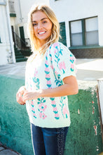 Load image into Gallery viewer, All For Love Mint Jacquard Floral Bubble Sleeve Sweater Top