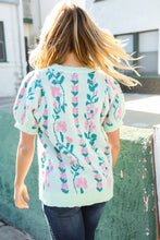 Load image into Gallery viewer, All For Love Mint Jacquard Floral Bubble Sleeve Sweater Top