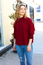 Load image into Gallery viewer, Bold Dreams Wine Smocked Three Quarter Sleeve Tie Back Top