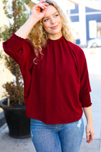Load image into Gallery viewer, Bold Dreams Wine Smocked Three Quarter Sleeve Tie Back Top