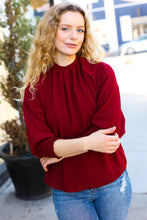 Load image into Gallery viewer, Bold Dreams Wine Smocked Three Quarter Sleeve Tie Back Top