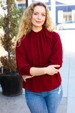 Load image into Gallery viewer, Bold Dreams Wine Smocked Three Quarter Sleeve Tie Back Top