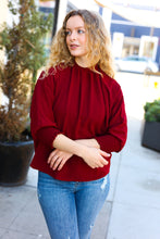 Load image into Gallery viewer, Bold Dreams Wine Smocked Three Quarter Sleeve Tie Back Top