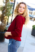 Load image into Gallery viewer, Bold Dreams Wine Smocked Three Quarter Sleeve Tie Back Top