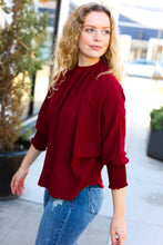 Load image into Gallery viewer, Bold Dreams Wine Smocked Three Quarter Sleeve Tie Back Top