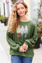 Load image into Gallery viewer, Be Merry Forest Green Nutcracker Sequin Hacci Top
