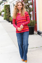 Load image into Gallery viewer, Be Bold Flame &amp; Magenta Striped Cable Knit Print Hacci Top