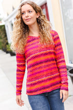 Load image into Gallery viewer, Be Bold Flame &amp; Magenta Striped Cable Knit Print Hacci Top