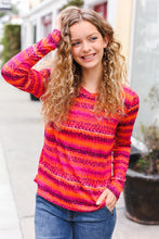 Load image into Gallery viewer, Be Bold Flame &amp; Magenta Striped Cable Knit Print Hacci Top