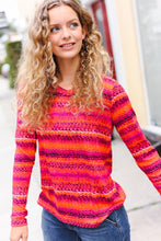 Load image into Gallery viewer, Be Bold Flame &amp; Magenta Striped Cable Knit Print Hacci Top