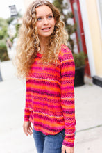 Load image into Gallery viewer, Be Bold Flame &amp; Magenta Striped Cable Knit Print Hacci Top