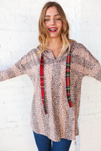 Load image into Gallery viewer, Beige Striped Animal Print Drawstring Hoodie