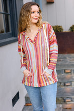 Load image into Gallery viewer, Be Bold Coral &amp; Sienna Stripe Pullover Notched Neck Hoodie
