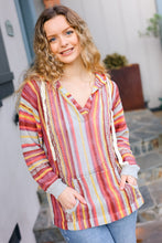 Load image into Gallery viewer, Be Bold Coral &amp; Sienna Stripe Pullover Notched Neck Hoodie