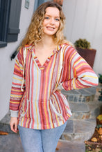 Load image into Gallery viewer, Be Bold Coral &amp; Sienna Stripe Pullover Notched Neck Hoodie