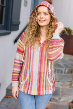 Load image into Gallery viewer, Be Bold Coral &amp; Sienna Stripe Pullover Notched Neck Hoodie