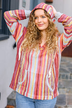 Load image into Gallery viewer, Be Bold Coral &amp; Sienna Stripe Pullover Notched Neck Hoodie