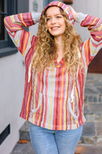 Load image into Gallery viewer, Be Bold Coral &amp; Sienna Stripe Pullover Notched Neck Hoodie