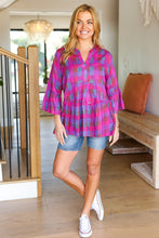 Load image into Gallery viewer, Back To Basics Fuchsia Plaid Notched Neck Babydoll Top